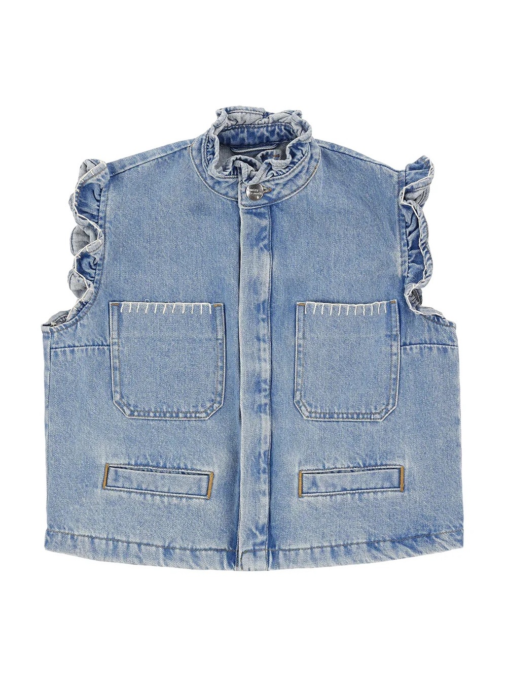 Free People Ruffled Sleeveless Denim Vest in Light Blue - Women - Picture 4 of 7